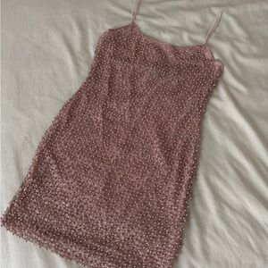 Pink Pearl Beaded Mini Dress